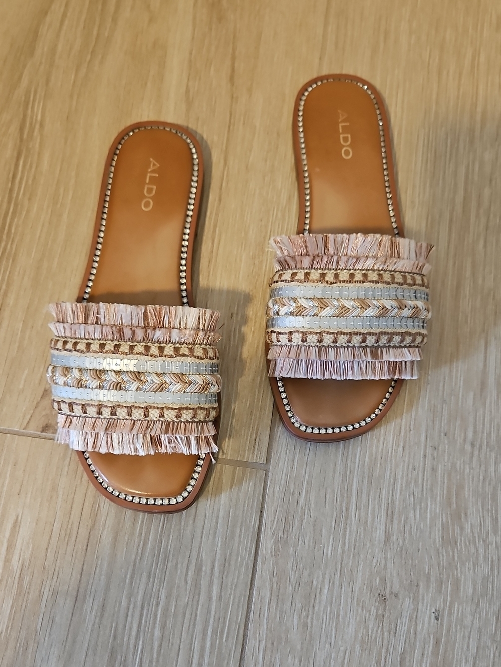 ALDO Pink Fringe Braided Slide Sandals